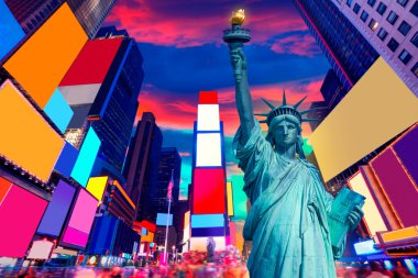 Özgürlük heykeli ve Times Square New York