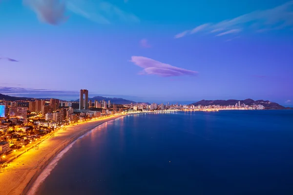 Poniente w Benidorm Plaża Zachód słońca Alicante, Hiszpania — Zdjęcie stockowe