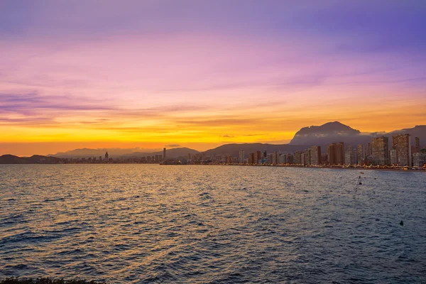 Benidorm skyline w sunset beach w Alicante — Zdjęcie stockowe