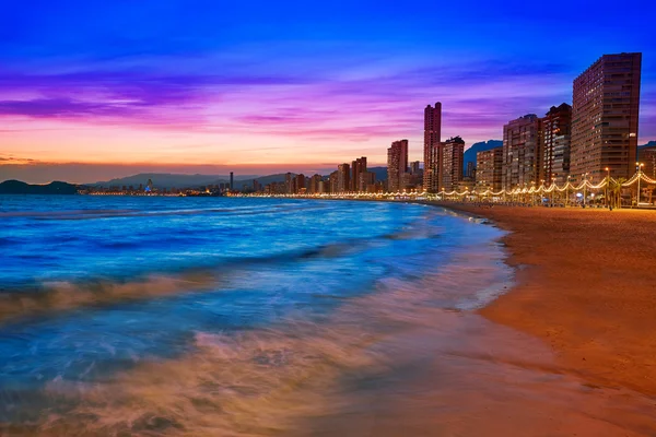 Benidorm manzarası Alicante günbatımı Plajı'nda — Stok fotoğraf