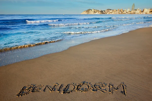 Benidorm written spell word letters in Alicante — Stock Photo, Image