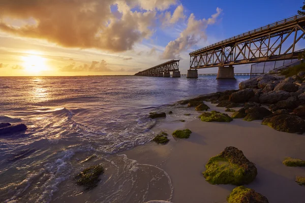 Florida Keys old bridge sunset at Bahia Honda — Stock Photo, Image