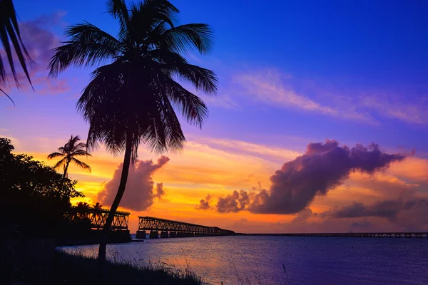 Florida Keys old bridge sunset at Bahia Honda — Stock Photo, Image