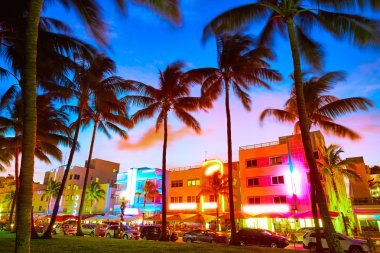 Miami South Beach sunset Ocean Drive Florida clipart