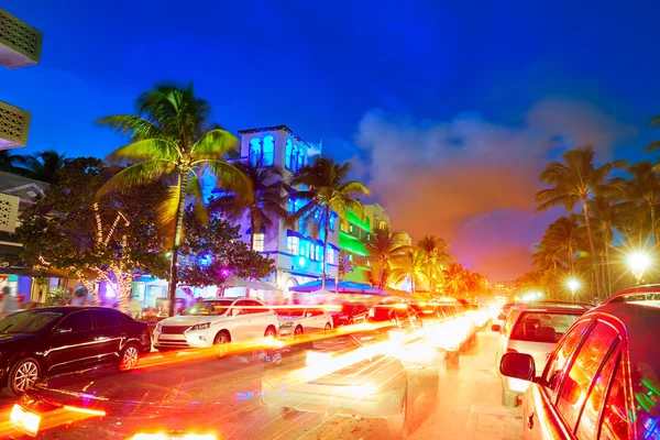 Miami South Beach Ocean Drive naplemente, Florida — Stock Fotó