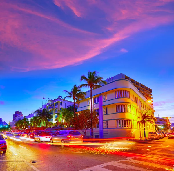 Miami südstrand sonnenuntergang ozean drive florida — Stockfoto