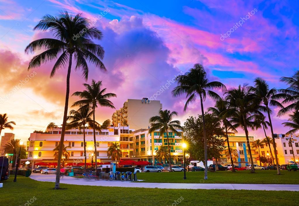 Miami South Beach sunset Ocean Drive Florida Stock Photo by ©lunamarina