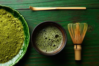 Matcha çay toz bambu chasen ve kaşık