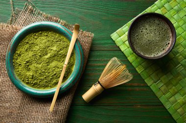 Matcha çay toz bambu chasen ve kaşık