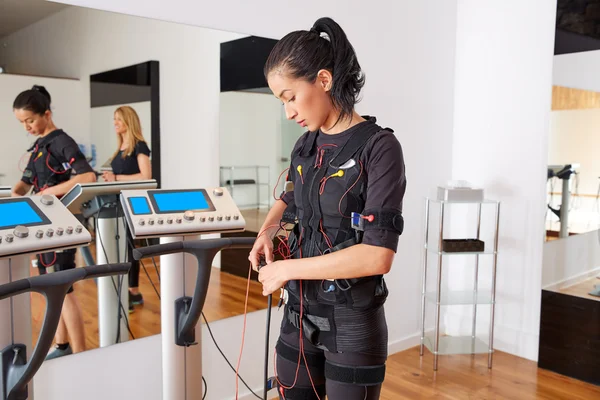 EMS electro stimulation suit woman — Stock Photo, Image