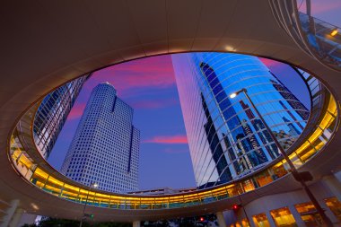 Houston şehir merkezinde günbatımı gökdelenler Texas