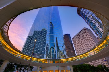 Houston şehir merkezinde günbatımı gökdelenler Texas