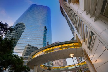 Houston şehir merkezinde günbatımı gökdelenler Texas