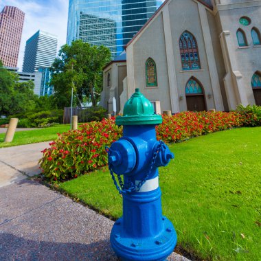 Yangın hidrant Houston kil St Downtown içinde mavi
