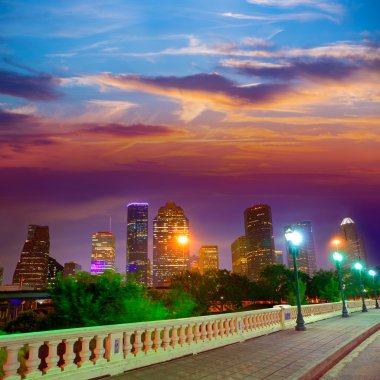 Houston skyline at sunset  Sabine St Texas USA clipart