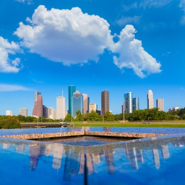 Houston skyline and Memorial reflection Texas US clipart