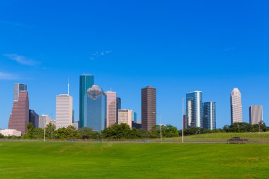 Houston manzarası mavi gökyüzü Memorial park Texas bize
