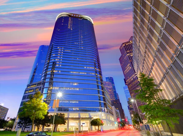 Downtown Houston skyline solnedgången vid Texas oss — Stockfoto