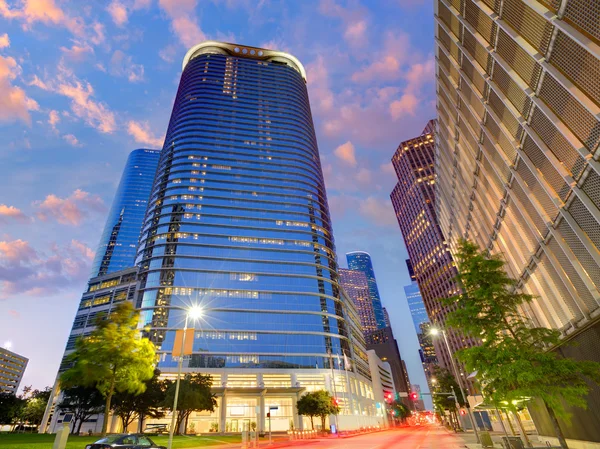 Houston Downtown Texas bize günbatımı manzarası — Stok fotoğraf