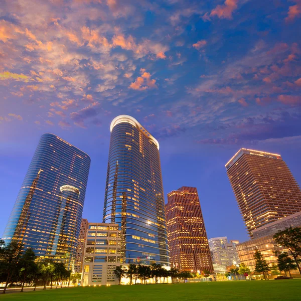 Houston Downtown Skyline Sonnenuntergang bei texas us — Stockfoto