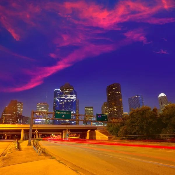 Panoramę centrum Houston na zachód zmierzchu Texas — Zdjęcie stockowe