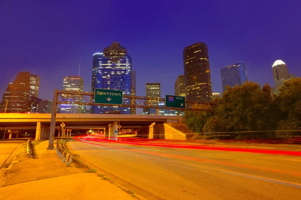 Panoramę centrum Houston na zachód zmierzchu Texas — Zdjęcie stockowe