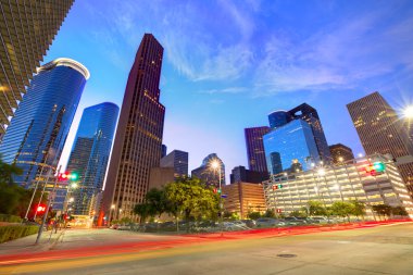 Houston Downtown skyline at sunset Texas US clipart