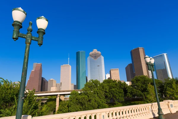 Houston skyline from Sabine St bridge Texas US — Stock Photo, Image