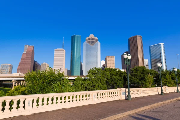 Sabine St bridge, Texas minket Houston látképe — Stock Fotó