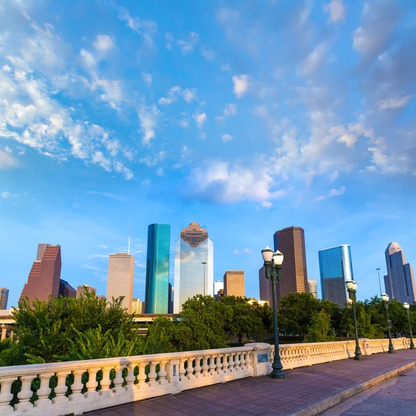 Houston skyline from Sabine St bridge Texas US — Stock Photo, Image