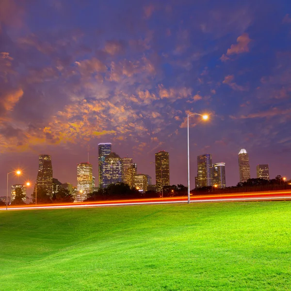 Houston solnedgång skyline från Texas oss — Stockfoto
