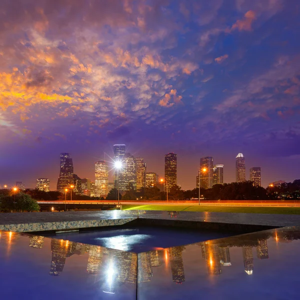 Zachód słońca panoramę Houston Texas nas — Zdjęcie stockowe