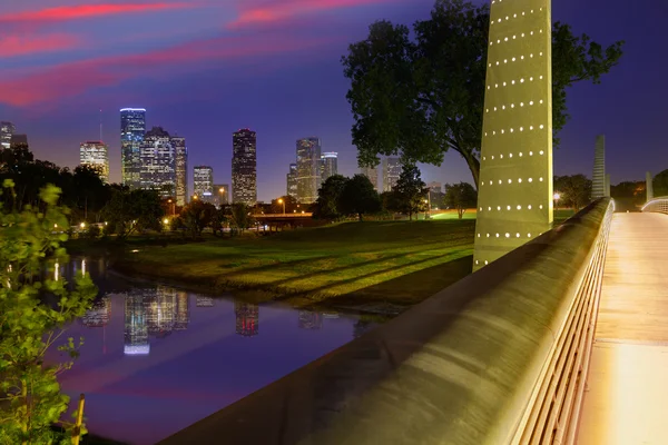 Houston zonsondergang skyline van Texas ons — Stockfoto