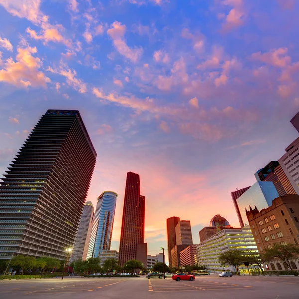 Houston Downtown skyline bij zonsondergang Texas ons — Stockfoto