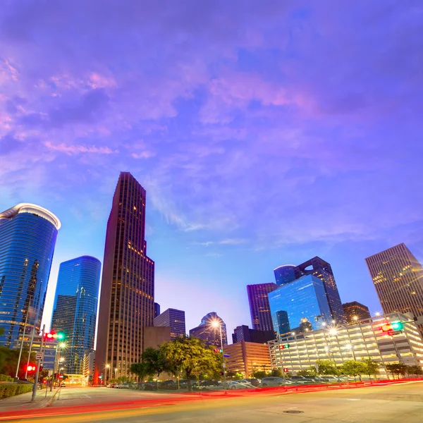 Houston Downtown skyline bij zonsondergang Texas ons — Stockfoto