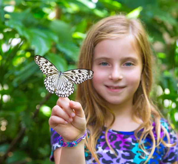 Girl holding Rice Paper butterfly Idea leuconoe — Stock Photo, Image