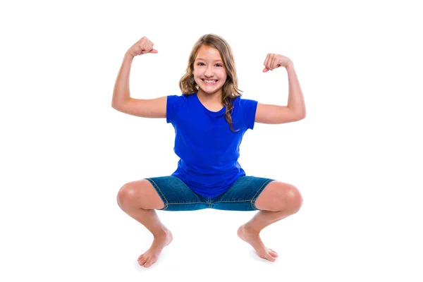 Engraçado forte expressão criança menina mãos gesto — Fotografia de Stock