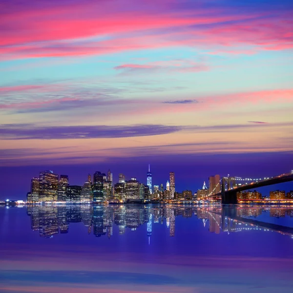 Brooklyn Köprüsü'nün günbatımı New York Manhattan — Stok fotoğraf