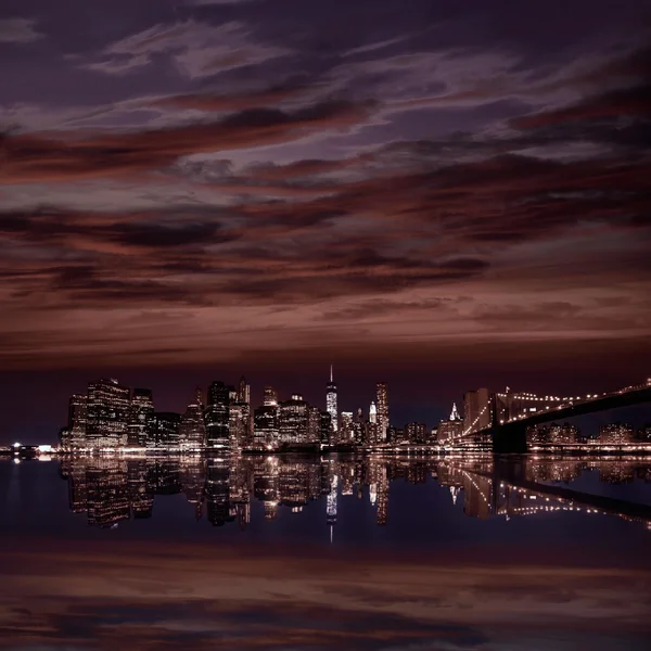 Brooklyn Bridge zonsondergang New York Manhattan — Stockfoto