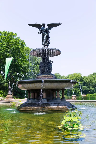 纽约中央公园水域天使喷泉 — 图库照片