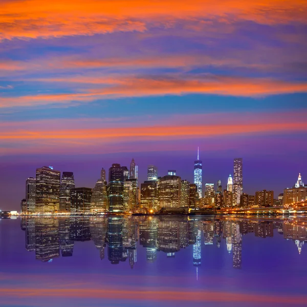 Zachód słońca panoramę Manhattan, New York Nyc nas — Zdjęcie stockowe