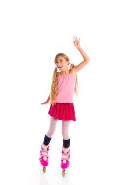 sarışın pigtails roller skate kız tam uzunlukta beyaz
