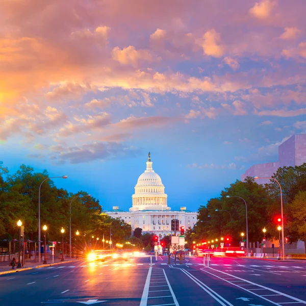 Capitol solnedgång Pennsylvania Ave Washington Dc — Stockfoto