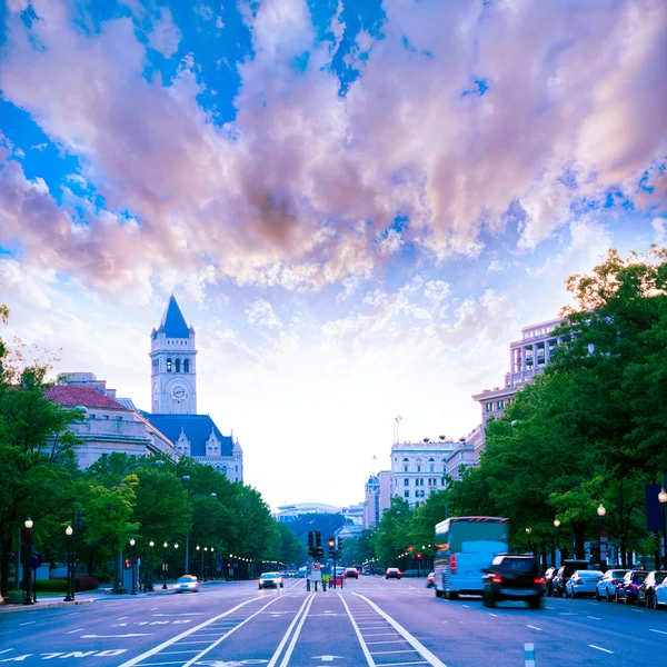 Pensilvânia Avenue pôr do sol em Washington DC — Fotografia de Stock