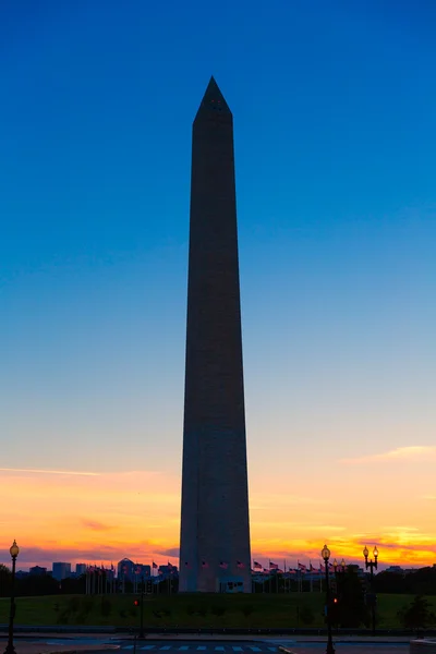 Pomnik Waszyngtona zachód słońca w Dc, Stany Zjednoczone Ameryki — Zdjęcie stockowe