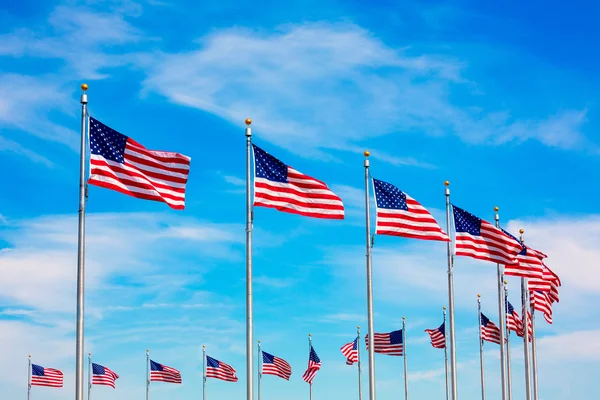 Washington-emlékmű zászlók kör Dc USA-ban — Stock Fotó