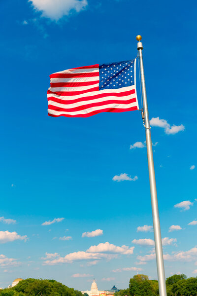 Флаг Вашингтона и Капитолий в Вашингтоне
