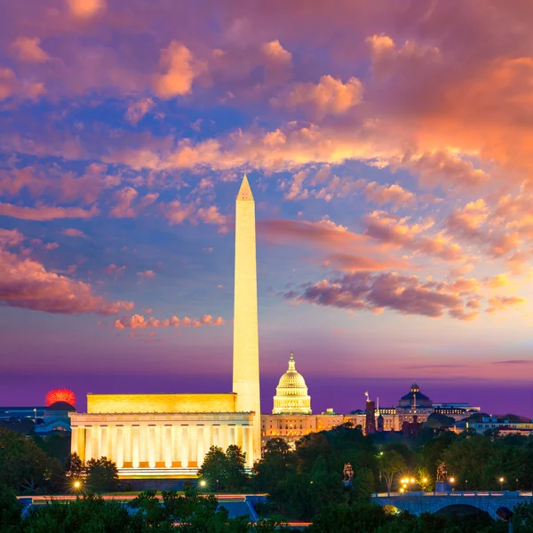 Washington Monument Capitol i Lincoln memorial — Zdjęcie stockowe