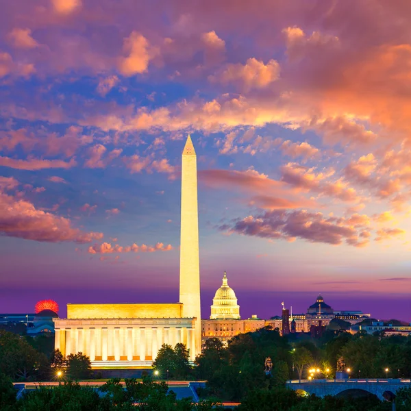 Monumento a Washington Capitólio e Lincoln memorial — Fotografia de Stock