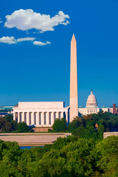 Washington emlékmű Capitol és a Lincoln memorial — Stock Fotó